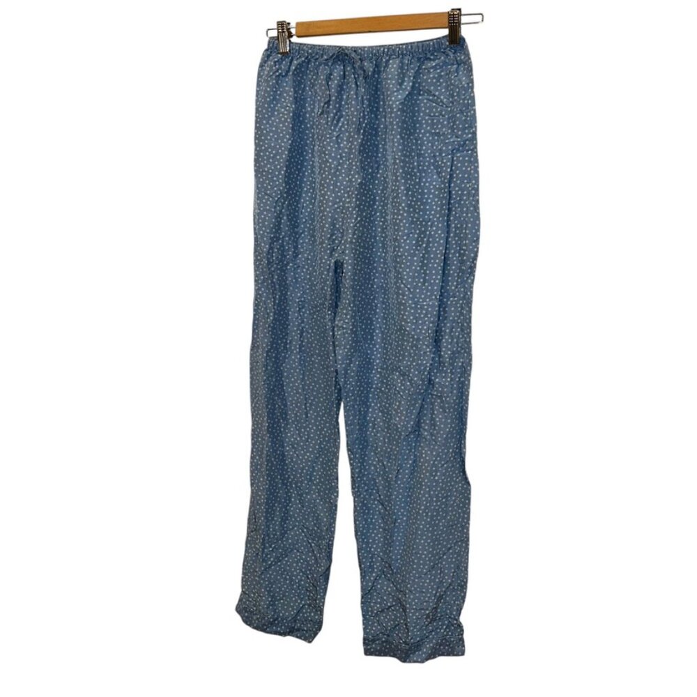 Lands' end powder blue bird sky ski day SILK snowflake print lounge pants S
